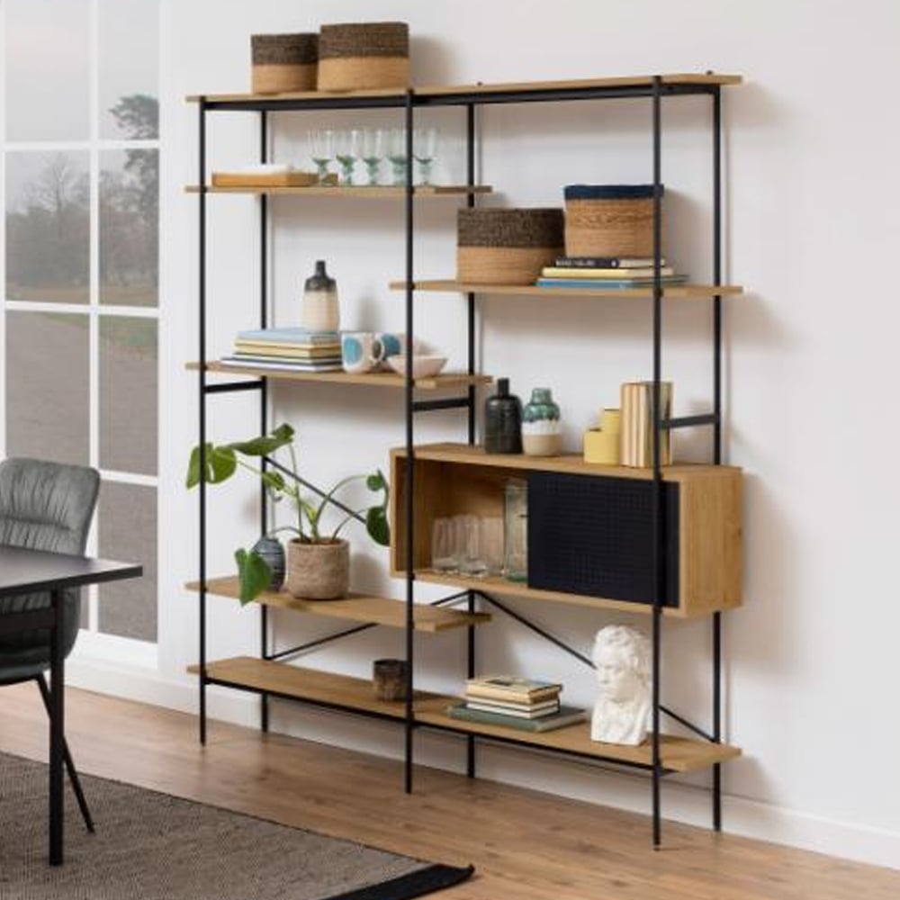 Avila Wooden Bookcase With 1 Sliding Door In Oak And Ash Black