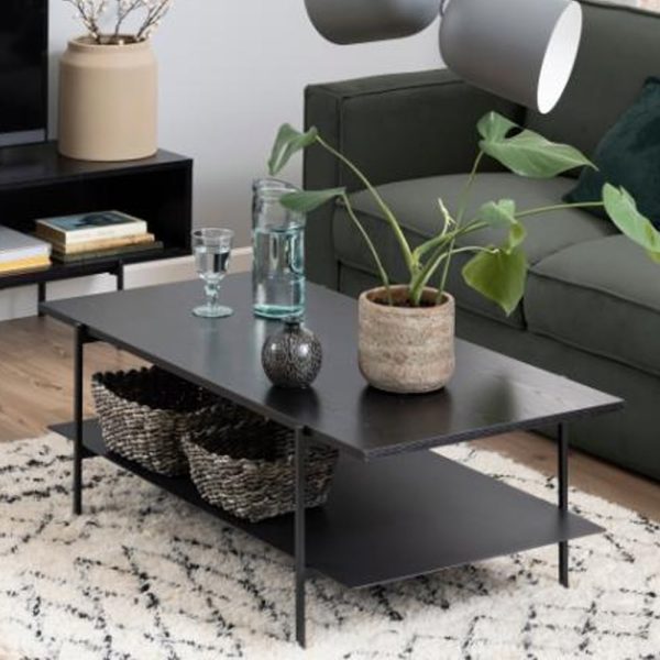 Avila Wooden Coffee Table With Undershelf In Ash Black | Bed Sava