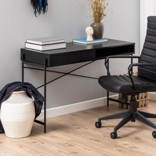 Avila Wooden Laptop Desk With 1 Sliding Door In Ash Black | Bed Sava