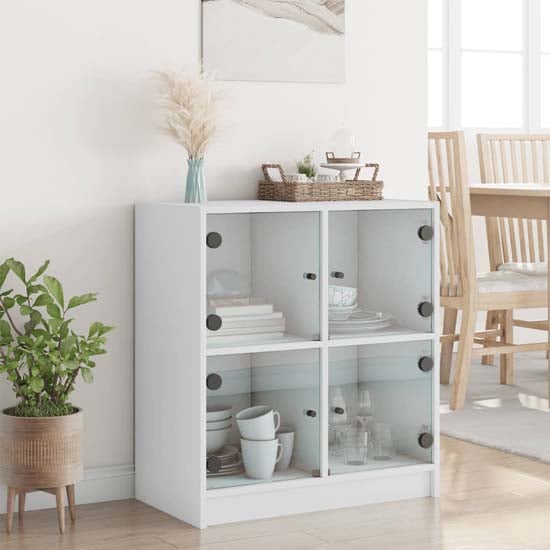 Avila Wooden Side Cabinet With 4 Glass Doors In White