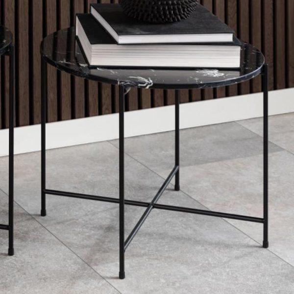 Avilla Large Marble Stone Round Side Table In Black | Bed Sava