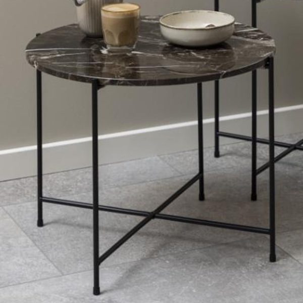 Avilla Large Marble Stone Round Side Table In Brown | Bed Sava