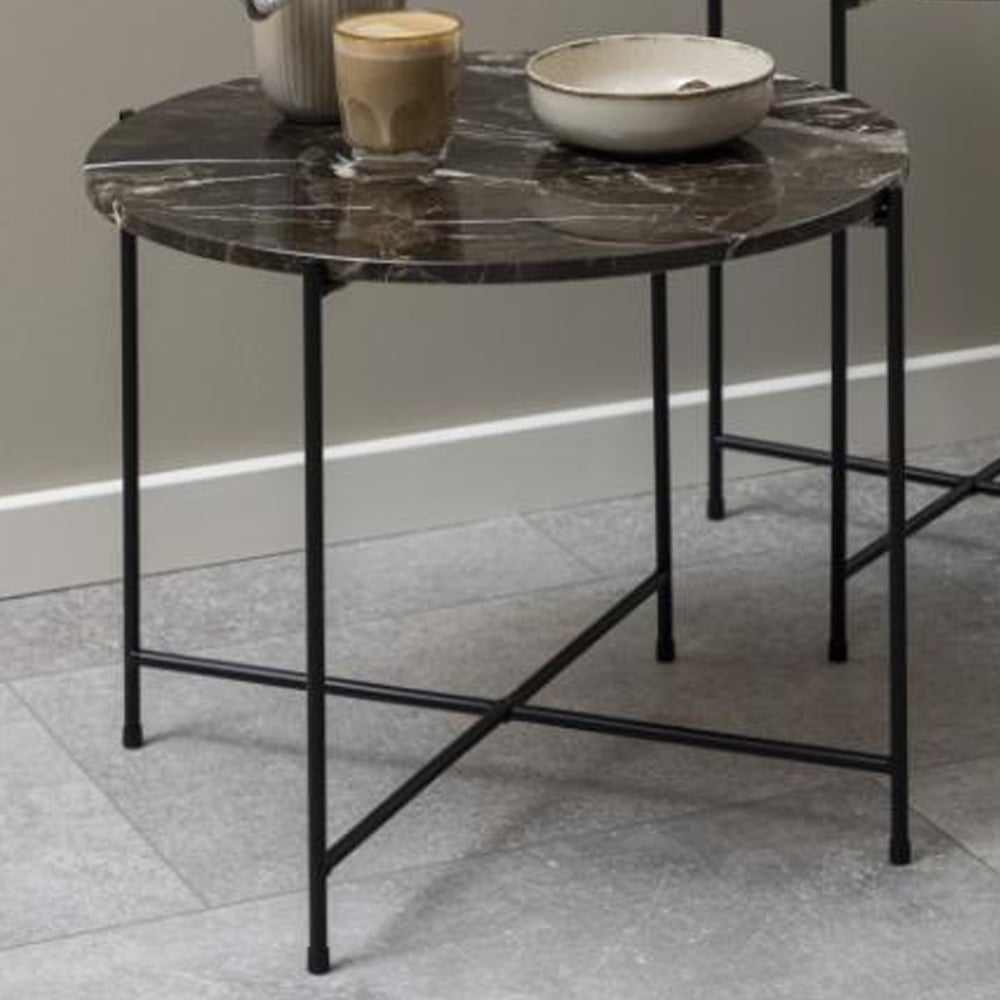 Avilla Large Marble Stone Round Side Table In Brown