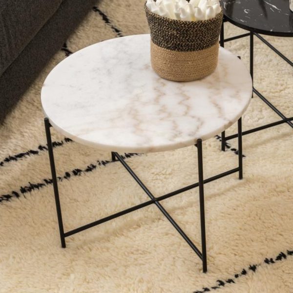 Avilla Large Marble Stone Round Side Table In White | Bed Sava