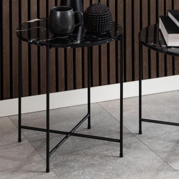 Avilla Small Marble Stone Round Side Table In Black | Bed Sava