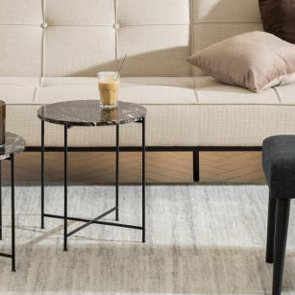 Avilla Small Marble Stone Round Side Table In Brown