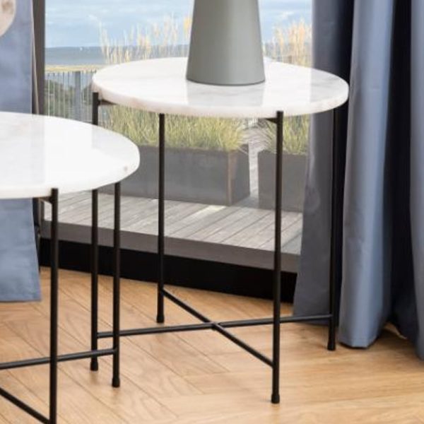 Avilla Small Marble Stone Round Side Table In White | Bed Sava