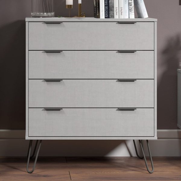 Avoch Wide Wooden Chest Of 4 Drawers In Grey | Bed Sava