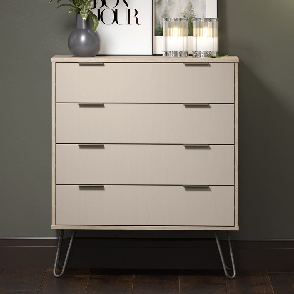 Avoch Wide Wooden Chest Of 4 Drawers In Light Oak