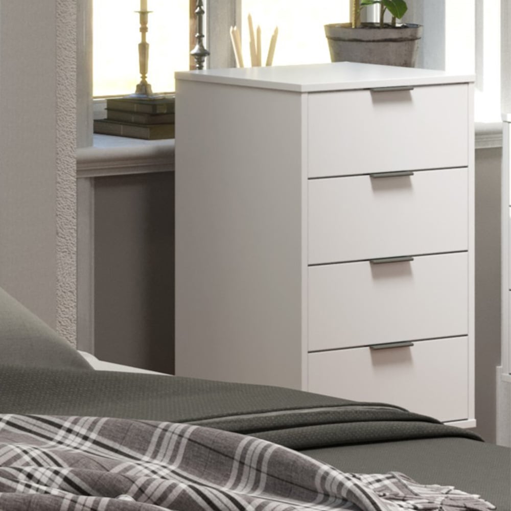 Avoch Narrow Wooden Chest Of 4 Drawers In White