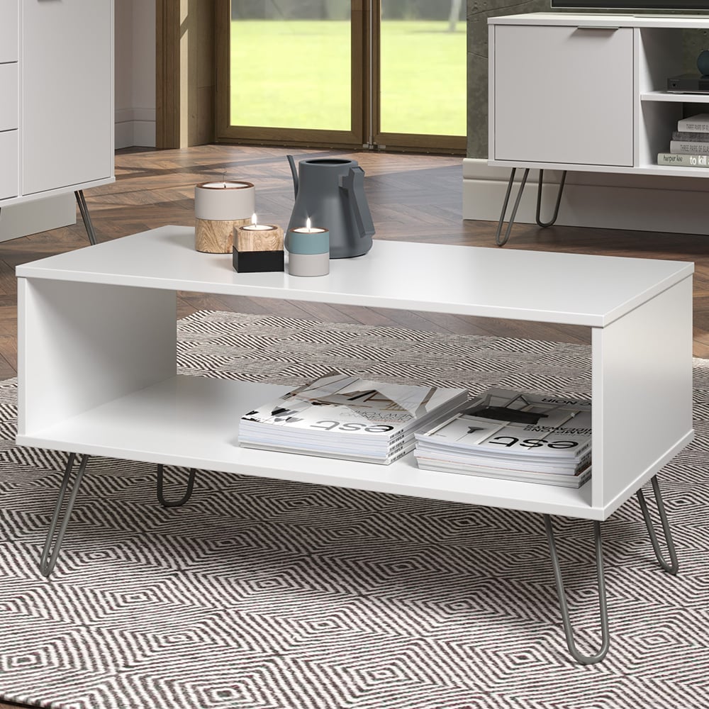Avoch Wooden Coffee Table With Undershelf In White