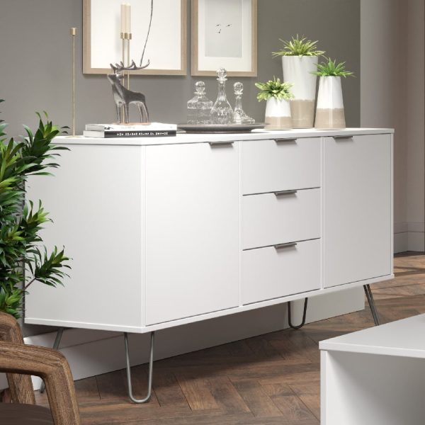 Avoch Wooden Sideboard With 2 Doors 3 Drawers In Pure White | Bed Sava