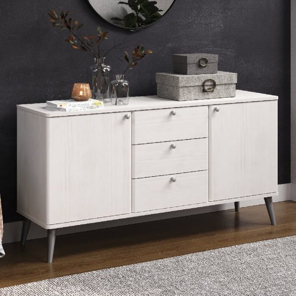 Avoch Wooden Sideboard With 2 Doors 3 Drawers In White | Bed Sava