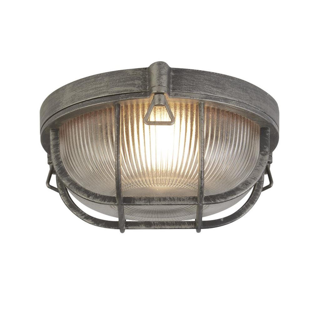 Avon Ribbed Glass Bulkhead Outdoor Light In Silver