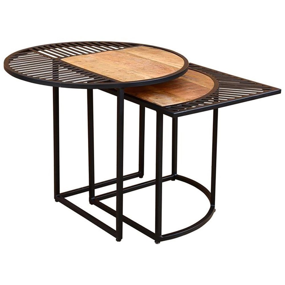 Avon Wooden Set Of 2 Side Tables With Black Frame In Natural