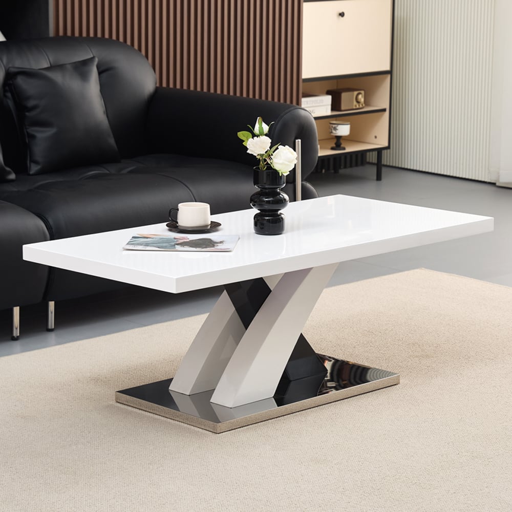 Axara High Gloss Coffee Table Rectangular In White And Black