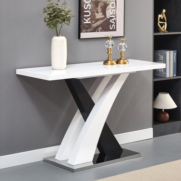 Axara High Gloss Console Table Rectangular In White And Black | Bed Sava