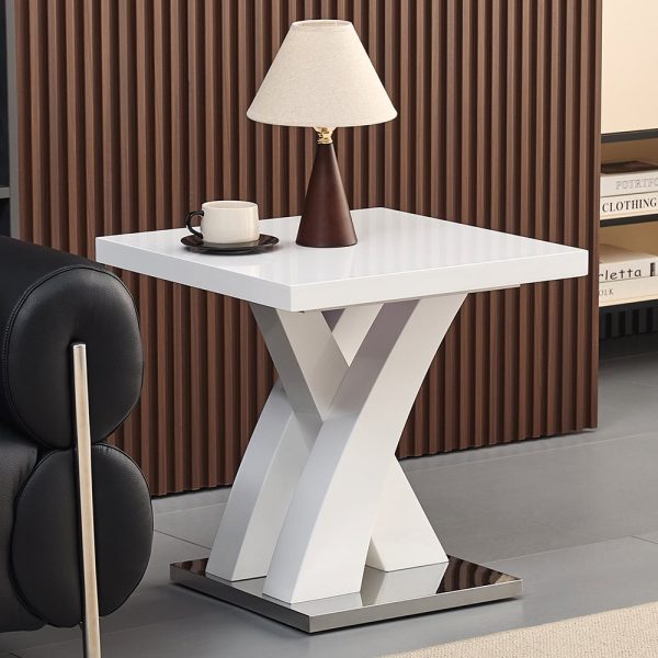 Axara High Gloss Lamp Table Square In White | Bed Sava