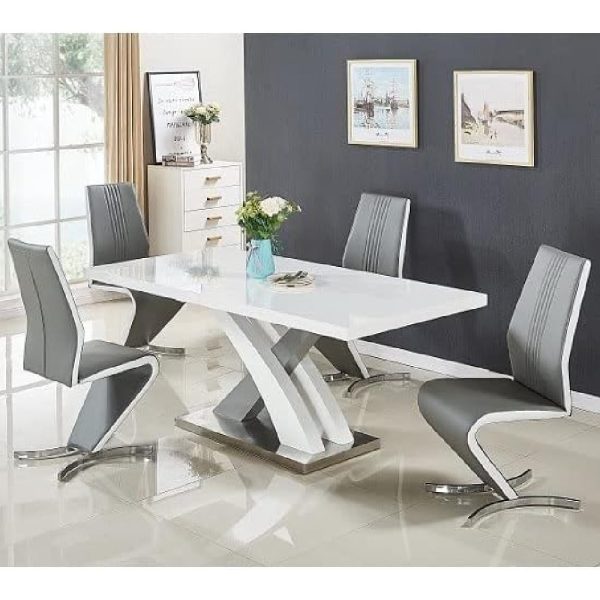 Axara Large Extending Grey Dining Table 4 Gia Grey White Chairs | Bed Sava