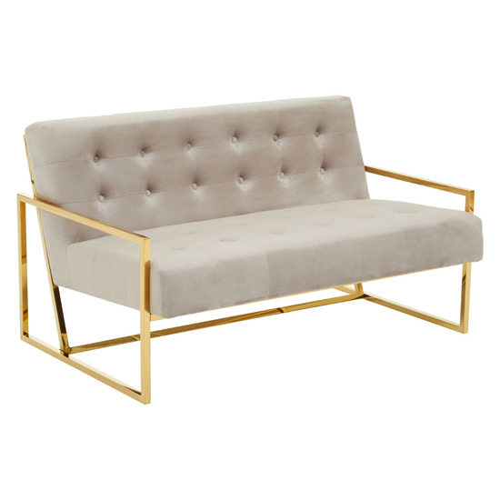 Azaltro Velvet 2 Seater Sofa With Gold Steel Frame In Mink