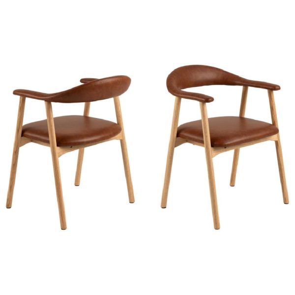 Aztec Brown PU Leather Dining Chairs With Oak Frame In Pair | Bed Sava