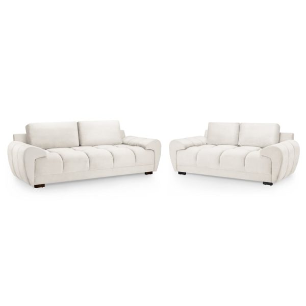 Aztec Plush Velvet 3+2 Seater Sofa Set In Cream | Bed Sava