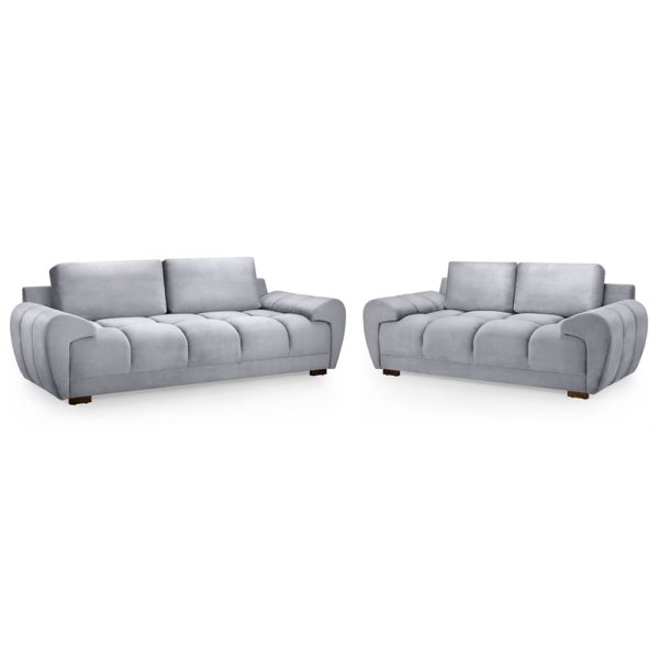 Aztec Plush Velvet 3+2 Seater Sofa Set In Grey | Bed Sava