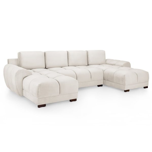 Aztec Plush Velvet U Shaped Corner Sofa In Cream | Bed Sava