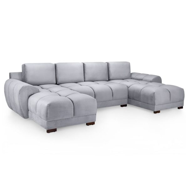 Aztec Plush Velvet U Shaped Corner Sofa In Grey | Bed Sava