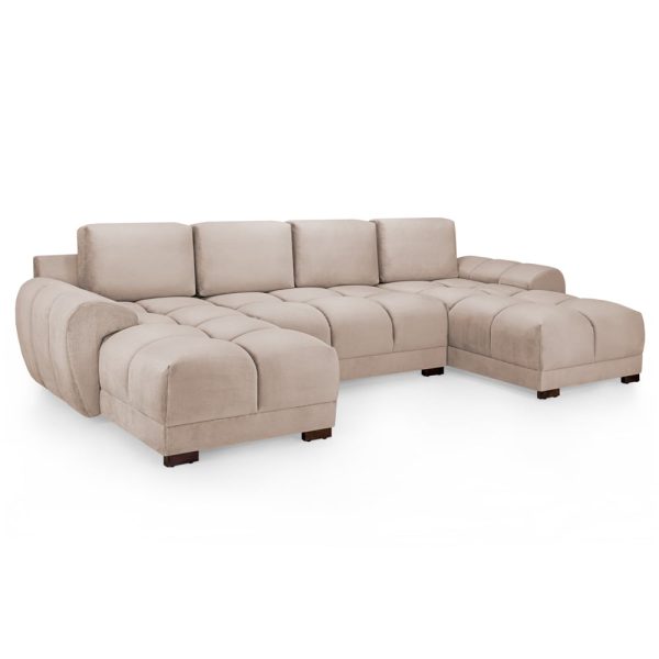 Aztec Plush Velvet U Shaped Corner Sofa In Mocha | Bed Sava