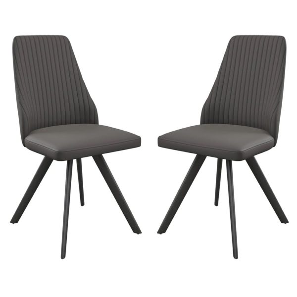 Azure Dark Grey Leather Dining Chairs In Pair | Bed Sava