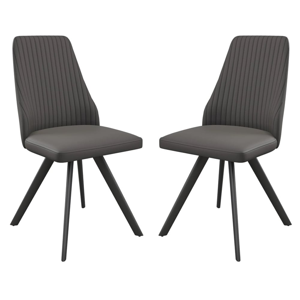 Azure Dark Grey Leather Dining Chairs In Pair