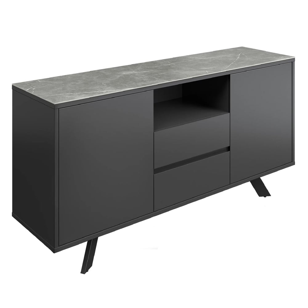Azure Matte Grey Ceramic Top Sideboard With Grey Wooden Base