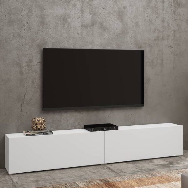 Azusa Wooden TV Stand With Pull Down Door In Matt White | Bed Sava