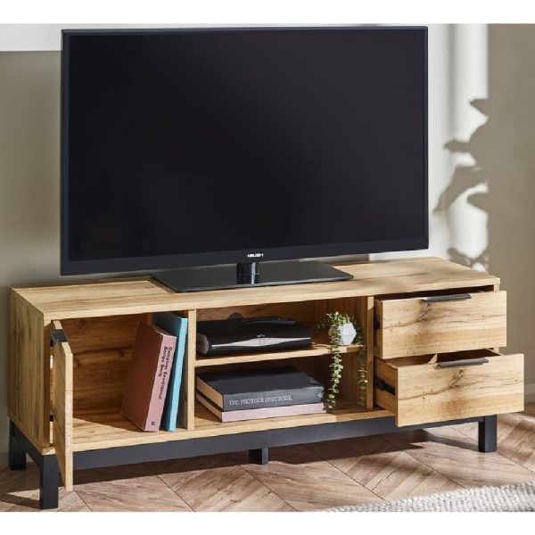 Baara Wooden TV Stand With 1 Door 2 Drawers In Light Oak | Bed Sava