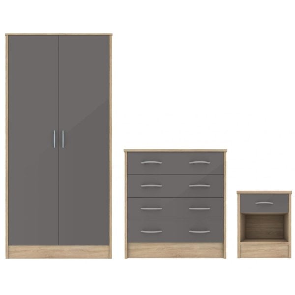 Babylon Wooden Bedroom Set 2 Grey Gloss Doors Wardrobe In Oak | Bed Sava