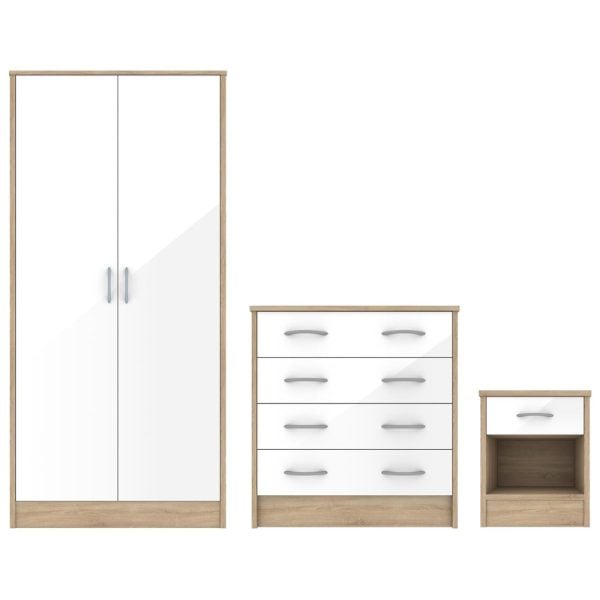 Babylon Wooden Bedroom Set 2 White Gloss Doors Wardrobe In Oak | Bed Sava
