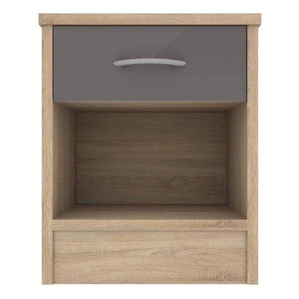 Babylon Wooden Bedside Cabinet With 1 Grey Gloss Drawer In Oak | Bed Sava