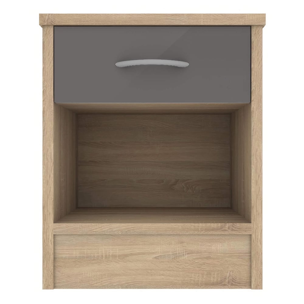 Babylon Wooden Bedside Cabinet With 1 Grey Gloss Drawer In Oak