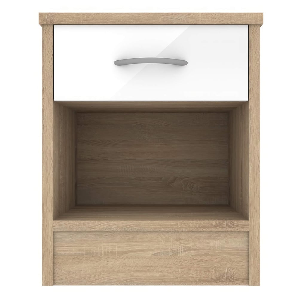 Babylon Wooden Bedside Cabinet With 1 White Gloss Drawer In Oak