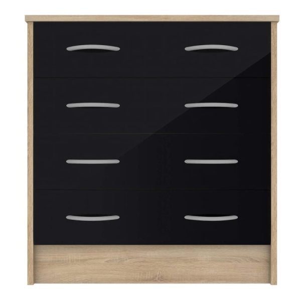 Babylon Wooden Chest Of 4 Black Gloss Drawers In Oak | Bed Sava
