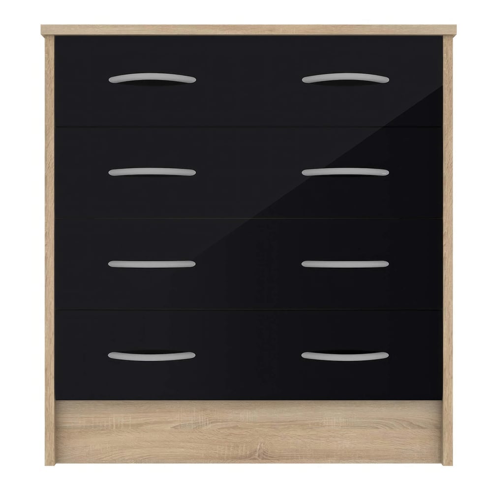 Babylon Wooden Chest Of 4 Black Gloss Drawers In Oak
