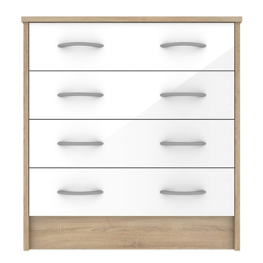 Babylon Wooden Chest Of 4 White Gloss Drawers In Oak