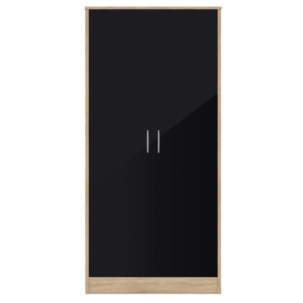 Babylon Wooden Wardrobe With 2 Black Gloss Doors In Oak | Bed Sava