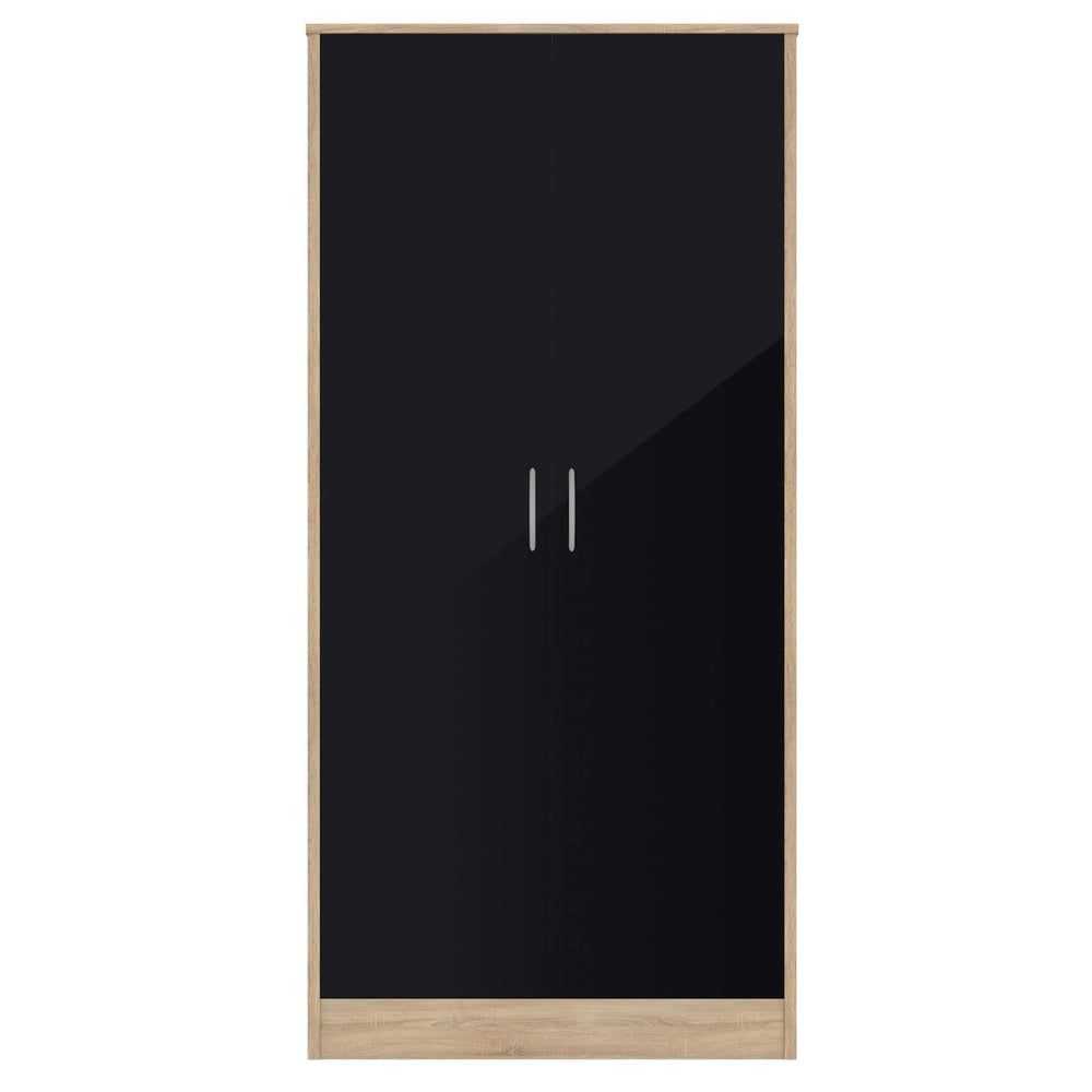 Babylon Wooden Wardrobe With 2 Black Gloss Doors In Oak