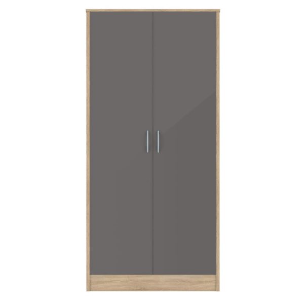 Babylon Wooden Wardrobe With 2 Grey Gloss Doors In Oak | Bed Sava