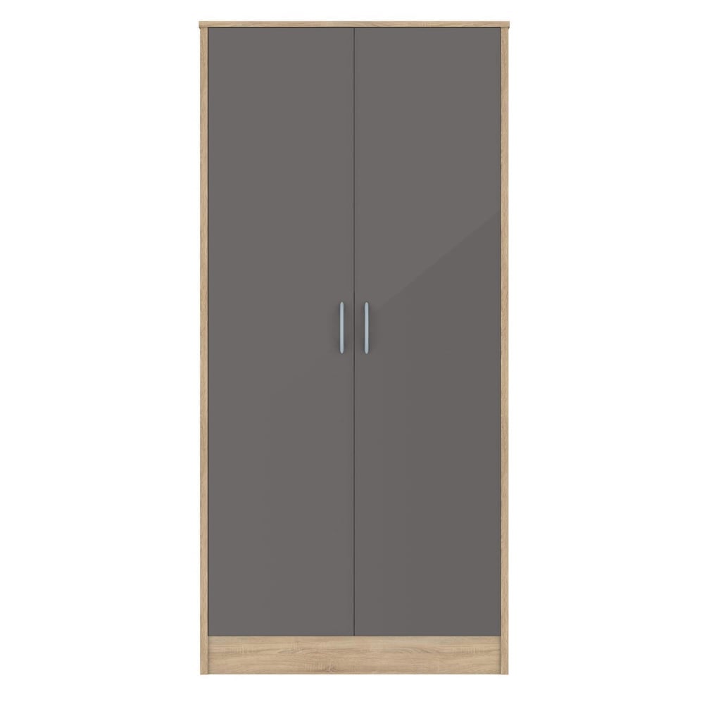 Babylon Wooden Wardrobe With 2 Grey Gloss Doors In Oak