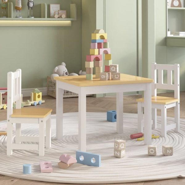 Bagdad Wooden Children Table With 2 Chairs In White And Beige | Bed Sava