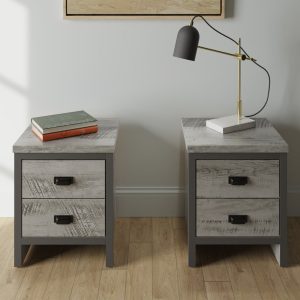Balcombe Grey Wooden Bedside Cabinets In Pair | Bed Sava