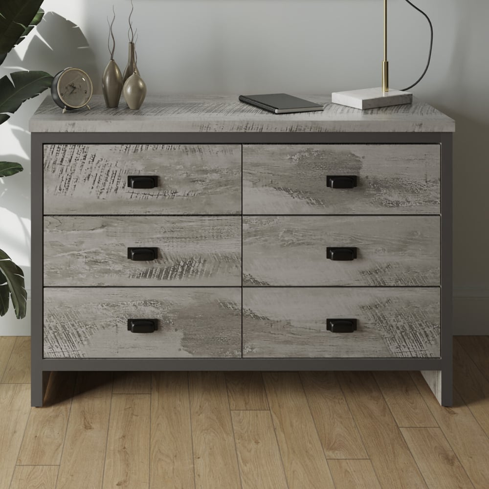 Balcombe Wooden Chest Of 6 Drawers In Grey